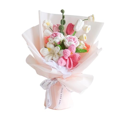 rockible Gehäkelter Blumenstrauß, gestrickte künstliche Blumendekoration, handgemachtes Häkel-Muttertagsgeschenk, Strickblumen zum Geburtstag, Rosa Geschenkpapier rockible Gehäkelter Blumenstrauß, gestrickte künstliche Blumendekoration, handgemachtes Häkel-Muttertagsgeschenk, Strickblumen zum Geburtstag, Rosa Geschenkpapier von rockible