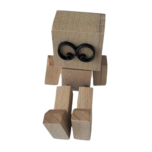 rockible Holzfigur mit Schüttelnden Füßen, Auto Armaturenbrett Dekoration, Kreatives, Kompaktes Auto Zubehör für Die Fahrzeugdekoration auf Dem Schreibtisch, mit Brille von rockible