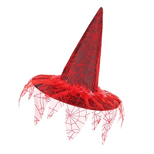 rockible Spitz zulaufender Hexenhut für Halloween-Kostüme - Einzigartiges Accessoire für Erwachsene, Rot von rockible
