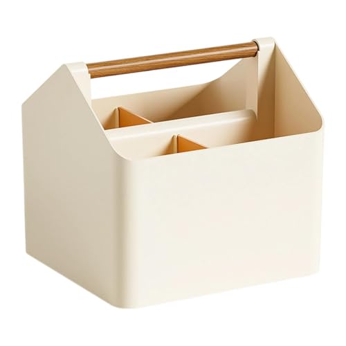 rockible Tragbarer Aufbewahrungs Organizer mit Holzgriff, DIY Geteilter Korb, Duschtasche für Geschirr, Arbeitsplatte, Schrank, Nähen, Reinigung, Beige von rockible