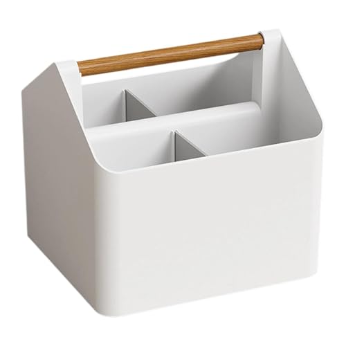 rockible Tragbarer Aufbewahrungs Organizer mit Holzgriff, DIY Geteilter Korb, Duschtasche für Geschirr, Arbeitsplatte, Schrank, Nähen, Reinigung, Weiß von rockible