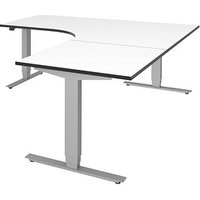 röhr Imperia elektrisch höhenverstellbarer Schreibtisch weiß fünfeckig, T-Fuß-Gestell silber 180,0/200,0 x 80,0/200,0 cm von röhr