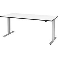 röhr Imperia elektrisch höhenverstellbarer Schreibtisch weiß rechteckig, T-Fuß-Gestell silber 160,0 x 80,0 cm von röhr