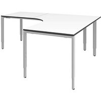 röhr Imperia höhenverstellbarer Schreibtisch weiß L-Form, 6-Fuß-Gestell silber 180,0 x 80,0/200,0 cm von röhr