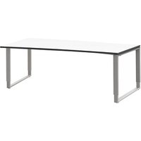 röhr Imperia höhenverstellbarer Schreibtisch weiß Trapezform, Kufen-Gestell silber 200,0 x 80,0/100,0 cm von röhr