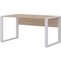 röhr Schreibtisch sonoma-eiche rechteckig, Kufen-Gestell weiß 150,0 x 80,0 cm von röhr