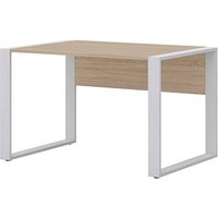 röhr Schreibtisch sonoma-eiche rechteckig, Kufen-Gestell weiß 120,0 x 80,0 cm von röhr