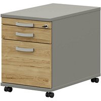 röhr Techno Rollcontainer grau, hickory-eiche 3 Auszüge 43,0 x 60,0 x 54,4 cm von röhr