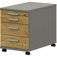 röhr Techno Rollcontainer grau, hickory-eiche 4 Auszüge 43,0 x 60,0 x 54,4 cm von röhr