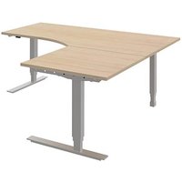 röhr Techno elektrisch höhenverstellbarer Schreibtisch ahorn L-Form, C-Fuß-Gestell silber 180,0 x 80,0/100,0 cm von röhr