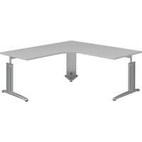 röhr Techno höhenverstellbarer Schreibtisch hellgrau L-Form, C-Fuß-Gestell silber 180,0 x 80,0/100,0 cm von röhr