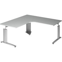 röhr Techno höhenverstellbarer Schreibtisch hellgrau L-Form, C-Fuß-Gestell silber 180,0 x 80,0/100,0 cm von röhr