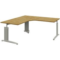 röhr Techno höhenverstellbarer Schreibtisch hickory-eiche L-Form, C-Fuß-Gestell silber 180,0 x 80,0/100,0 cm von röhr