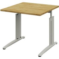 röhr Techno höhenverstellbarer Schreibtisch hickory-eiche quadratisch, C-Fuß-Gestell silber 80,0 x 80,0 cm von röhr