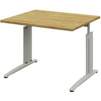 röhr Techno höhenverstellbarer Schreibtisch hickory-eiche rechteckig, C-Fuß-Gestell silber 120,0 x 80,0 cm von röhr