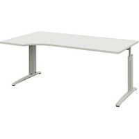 röhr Techno höhenverstellbarer Schreibtisch weiß L-Form, C-Fuß-Gestell silber 180,0 x 80,0/100,0 cm von röhr