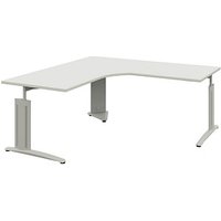 röhr Techno höhenverstellbarer Schreibtisch weiß L-Form, C-Fuß-Gestell silber 180,0 x 80,0/100,0 cm von röhr