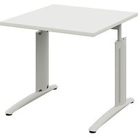 röhr Techno höhenverstellbarer Schreibtisch weiß quadratisch, C-Fuß-Gestell silber 80,0 x 80,0 cm von röhr