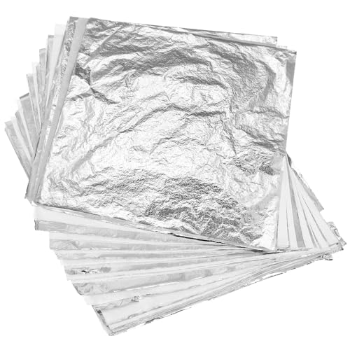 rosenice 100 Stücke Blattgold Silber Bastelpapier für DIY Kunsthandwerk Möbel Dekoration 14x14 cm (Silber) von rosenice