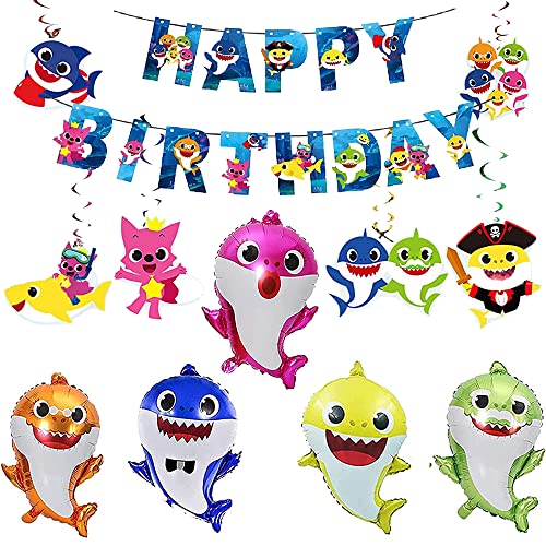 rosepartyh Baby Shark Geburtstag Dekorationen: Luftballons, Baby Shark Folienballons, Hai Hängende Wirbel, Geburtstag Dekorationen Banner - Blue, Yellow rosepartyh Baby Shark Geburtstag Dekorationen: Luftballons, Baby Shark Folienballons, Hai Hängende Wirbel, Geburtstag Dekorationen Banner - Blue, Yellow von rosepartyh