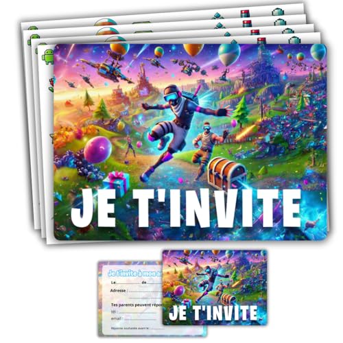 roxisha - Set mit 10 Einladungskarten zum Geburtstag, Thema Fortnite + Umschläge – Jungen und Teenager – Postkarte 10,4 x 14,8 cm – vorgefüllt auf Französisch – ideal für Party und Snack zum roxisha - Set mit 10 Einladungskarten zum Geburtstag, Thema Fortnite + Umschläge – Jungen und Teenager – Postkarte 10,4 x 14,8 cm – vorgefüllt auf Französisch – ideal für Party und Snack zum von roxisha