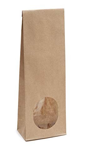 10x Blockbodenbeutel mit rundem Sichtfenster - 250g - 8 x 5 x 24,3 cm - Papiertüten Bodenbeutel Geschenktüte Papierbeutel Tütchen Kraftpapier Papierbeutel Adventskalendertüten zum Befüllen von rs-products