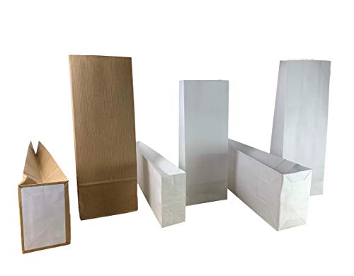 Blockbodenbeutel - 1000g - 10,5 x 6,5 x 29 cm - Papiertüten Bodenbeutel Geschenktüte Tütchen Kraftpapier Papierbeutel (1 kg – mit weißem Bodenblatt, 50 Stk.) von rs-products