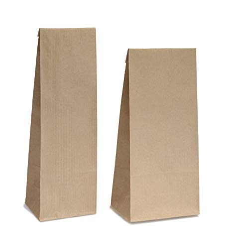 Blockbodenbeutel - 250g - Größe 8 x 6 x 27 cm - Papiertüte Bodenbeutel Geschenktüte Papierbeutel Tütchen Kraftpapiertüten (250g ohne Sichtfenster, 100 Stk.) von rs-products