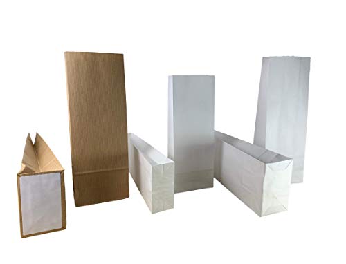Blockbodenbeutel - 500g - weiß - 9,5 x 4,5 x 25 cm - Papiertüten Bodenbeutel Geschenktüte Tütchen Kraftpapier Papierbeutel (500g weiß, 50 Stk.) von rs-products