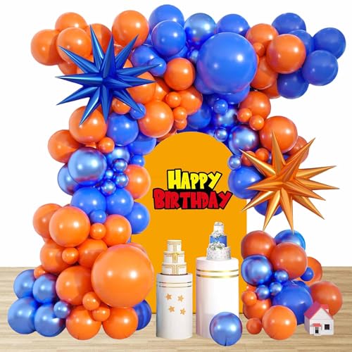 Geburtstags Luftballons Bogen Girlanden Set Blau Orange Latexballons Folienballons Party Dekorationen Ball Party Zubehör von ruhoup