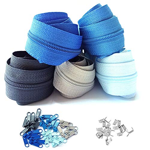 Reißverschluss endlos 3mm 15m Nylon Endlosreißverschluss 5 Farben mit 30 Zipper und 60 Endstück, Reißverschlüsse spiralförmig Meterware teilbar, 2.5cm breit für Kleidung Tasche Mäppchen Bettwäsche von rumitpan