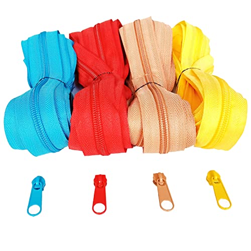 rumitpan Endlosreißverschluss 5mm 12m Nylon 4 Farben mit 20 Schieber und 30 Endstück, Reißverschlüsse spiralförmig Meterware teilbar 3cm breit für Kleidung Tasche Gepäck Bettzug Zelt von rumitpan