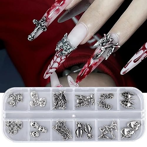 RUNRAYAY 28pcs 3D Halloween Nail Charms, Cross Chrome Metal Nail Art Charm Vintage Gothic Retro Punk Skulls Mixed for Manicure Craft DIY Nail Art Decoration Accessories with a Box RUNRAYAY 28pcs 3D Halloween Nail Charms, Cross Chrome Metal Nail Art Charm Vintage Gothic Retro Punk Skulls Mixed for Manicure Craft DIY Nail Art Decoration Accessories with a Box von runrayay