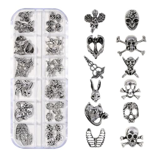 RUNRAYAY 48 Stück 3D-Halloween-Nagelanhänger, Kreuz, verchromtes Metall, Nagelkunst-Anhänger, Vintage-Gothic-Retro-Punk-Schädel, gemischt für Maniküre, E RUNRAYAY 48 Stück 3D-Halloween-Nagelanhänger, Kreuz, verchromtes Metall, Nagelkunst-Anhänger, Vintage-Gothic-Retro-Punk-Schädel, gemischt für Maniküre, E von runrayay
