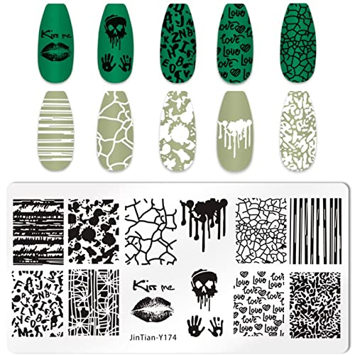 RUNRAYAY Halloween Nail Stamp Plate, Scare Theme Nails Art Stamping Stencils, Nail Plate Template Image Stainless Steel Nail Art Tools Terrorist Series von runrayay
