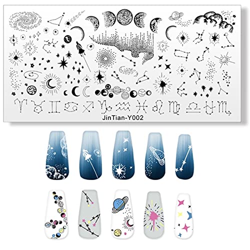 RUNRAYAY Moon & Star Nail Stamp Plate, Konstellation Thema Nägel Kunst Stamping Stencils, Nail Plate Template Image Stainless Steel Nail Art Tools Starry Sky Series von runrayay