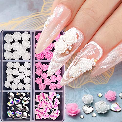 RUNRAYAY Rosa 3D-Blumen-Nagel-Charms, Nagel-Diamanten für Acrylnägel mit Herz-Nagel-Strasssteinen, Nagelkunst-Juwelen für Frauen, DIY-Nageldekorationen RUNRAYAY Rosa 3D-Blumen-Nagel-Charms, Nagel-Diamanten für Acrylnägel mit Herz-Nagel-Strasssteinen, Nagelkunst-Juwelen für Frauen, DIY-Nageldekorationen von runrayay