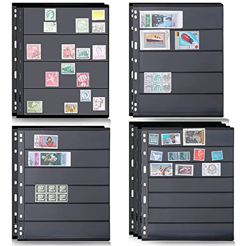 runrayay 10 Blatt Briefmarkenseiten für Briefmarkenalbumbinder, 4 Größen Briefmarkenseiten für Briefmarkensammelalben mit Standard-9-Loch-Binderhüllen für Briefmarkensammler (4/5/6/7 Taschenseiten) von runrayay