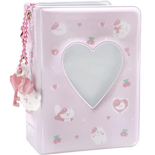 runrayay 3 Zoll süße Katze Kpop Photocard Holder Buch mit Anhängern, 40 Taschen Mini-Album, Kpop-Album Photocard Holder Liebe Hohl-Album, rosa von runrayay
