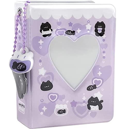 runrayay 3 Zoll süße Katze Kpop Photocard Holder Buch mit Anhängern, 40 Taschen Mini-Album, Kpop-Album Photocard Holder Liebe Hohl-Album, violett von runrayay