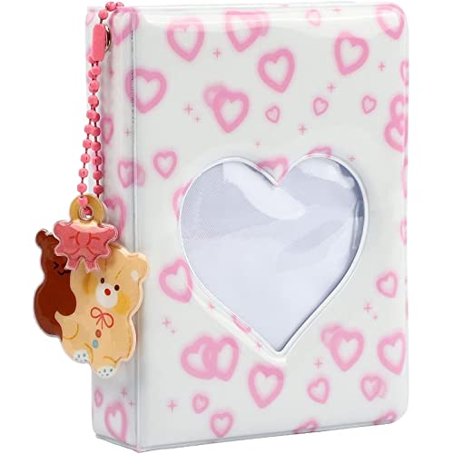 runrayay 3 Zoll weiße Mini-Album, rosa Herzen Leere Karten-Arbeitsmappe Kpop Foto-Kartensitze mit Hängematte 40 Taschen von runrayay