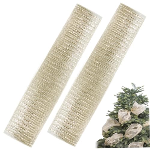 2 Rolls Weihnachtsbaumband, 10 Meter Metallic Glitter Gold Wired Ribbon, Cuttable Weihnachten verkabelt für DIY Bastel Weihnachtsbaumkränze Girlande Geschenkpackung Gold von rupusiner