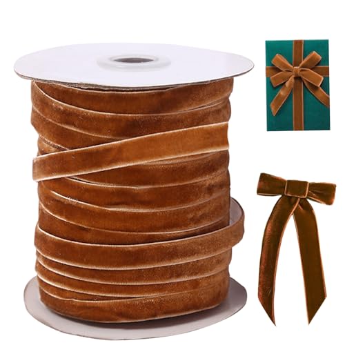 Samtband, 50 Meter langes Samtband, 3/8 '' breites, einseitiger Weihnachtsrolle mit Spulen, für Bögen, die Geschenkpackung hellbraun machen Samtband, 50 Meter langes Samtband, 3/8 '' breites, einseitiger Weihnachtsrolle mit Spulen, für Bögen, die Geschenkpackung hellbraun machen von rupusiner