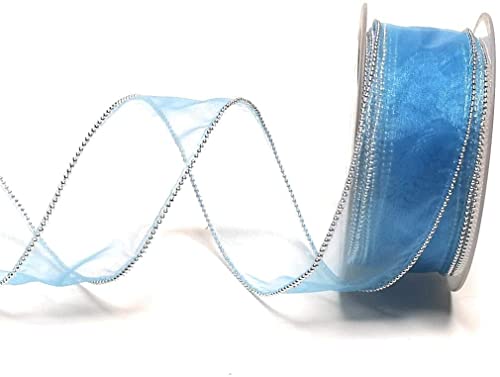 Schleifenband 10m x 40mm Organza hellblau - Silber Perlenkante Dekoband [2500] von s.dekoda