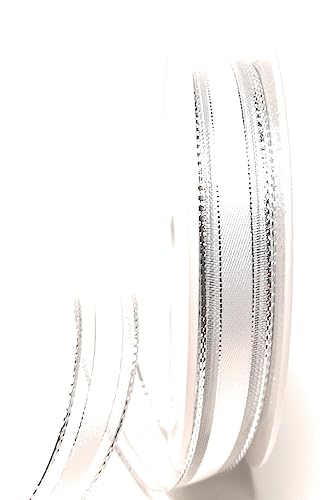 Schleifenband 20m x 15mm Weiß - Silber gestreift Organza mit Satinstreifen Dekoband [8198] von s.dekoda