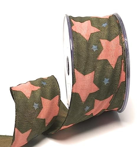 Schleifenband 20m x 40mm Grün - Lachs Sterne Druckband Dekoband Geschenkband [8854-32] von s.dekoda