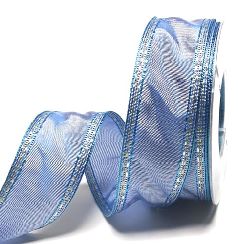 Schleifenband 20m x 40mm blau mit farbigen Rändern Dekoband Geschenkband [2058] von s.dekoda