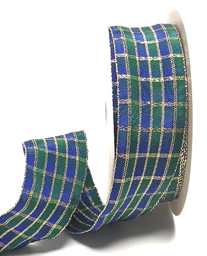 Schleifenband 25m x 40mm Blau - Grün - Gold kariert Karoband Dekoband Geschenkband Lurexkaro [D1087] von s.dekoda