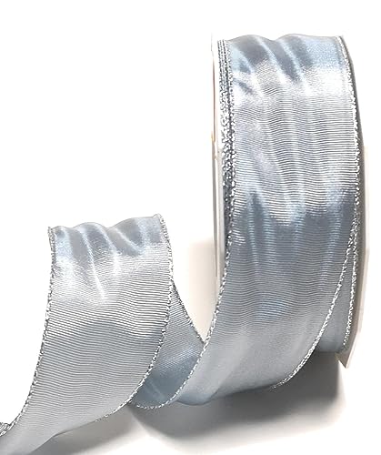 Schleifenband 25m x 40mm Hellblau Eisblau - Silber Drahtband mit Lurexkante Dekoband [1027] von s.dekoda