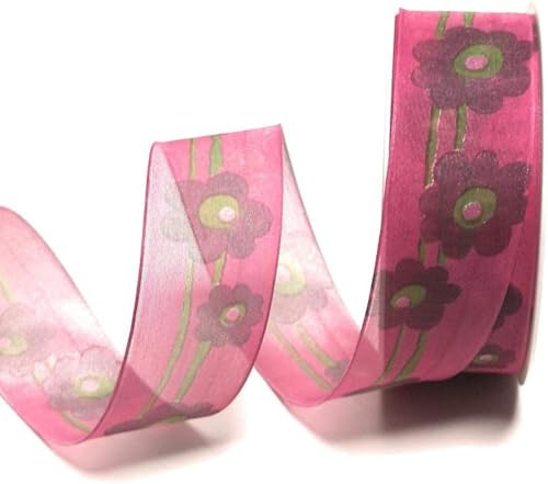 Schleifenband Organza 20m x 40mm Pink - Grün Blumen Blüten Dekoband Geschenkband [10640] von s.dekoda